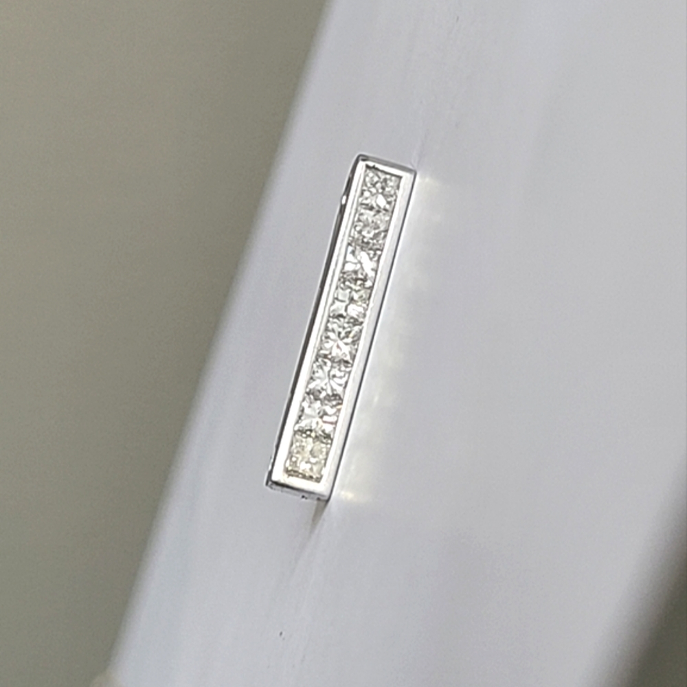Vintage Luxury 18K White Gold Bar Princess Cut Diamond Long Pendant
